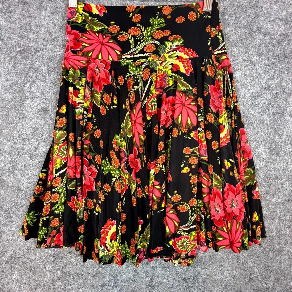 Parade Flare Skirt Womens Red Orange Black Dark Floral Boho Resort Wear Tropical